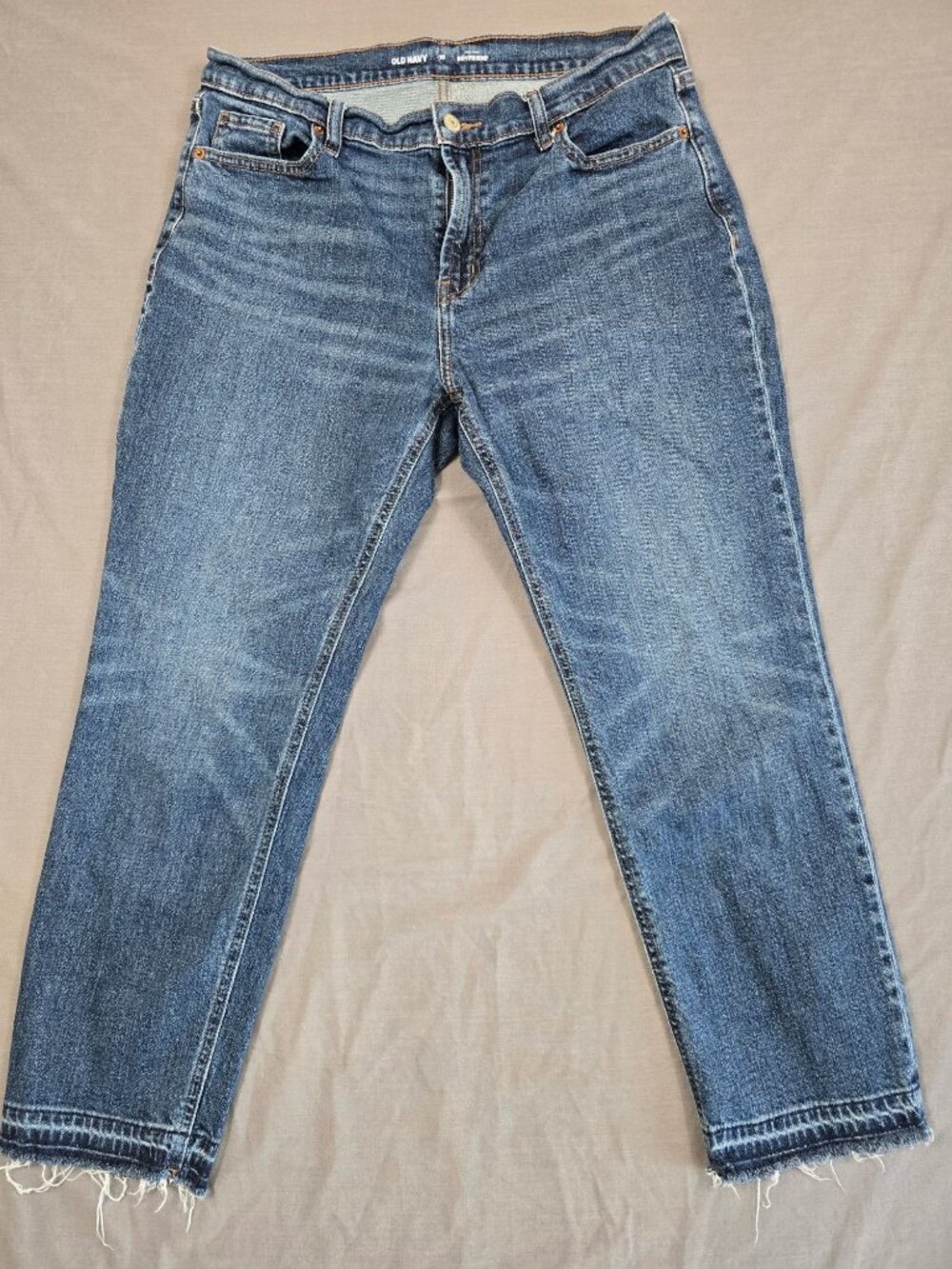 Old Navy Size 10 Mid-Rise Boyfriend Jeans Blue Denim Raw Hem TWO PAIRS - Picture 2 of 10